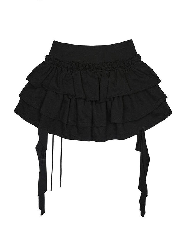 3 Tiered Lace-Up Ruffle Skirt