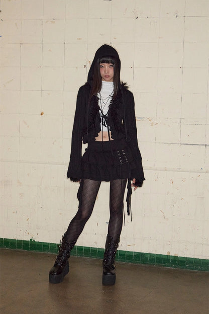 3 Tiered Lace-Up Ruffle Skirt