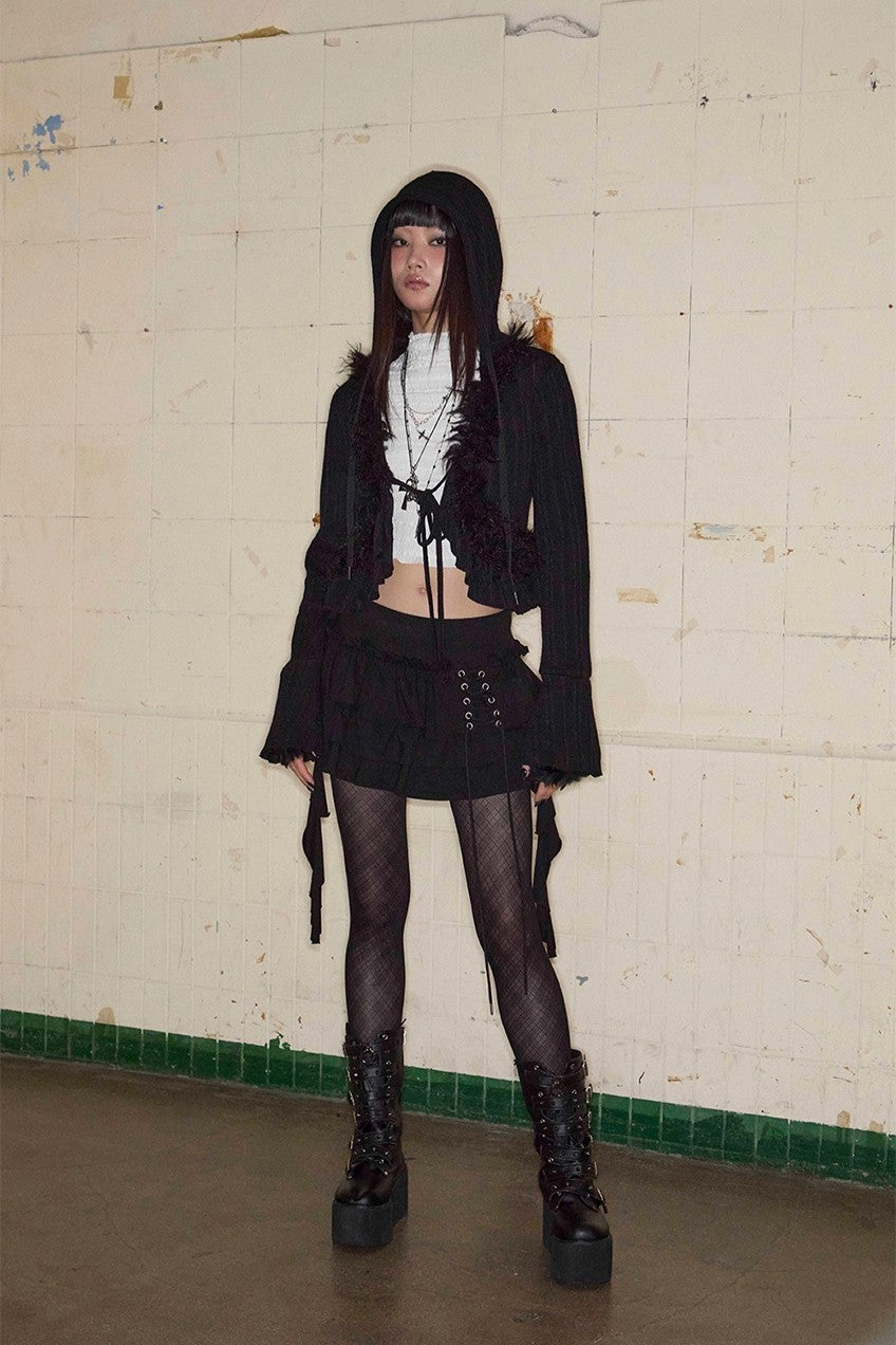 3 Tiered Lace-Up Ruffle Skirt