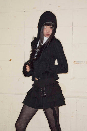 3 Tiered Lace-Up Ruffle Skirt