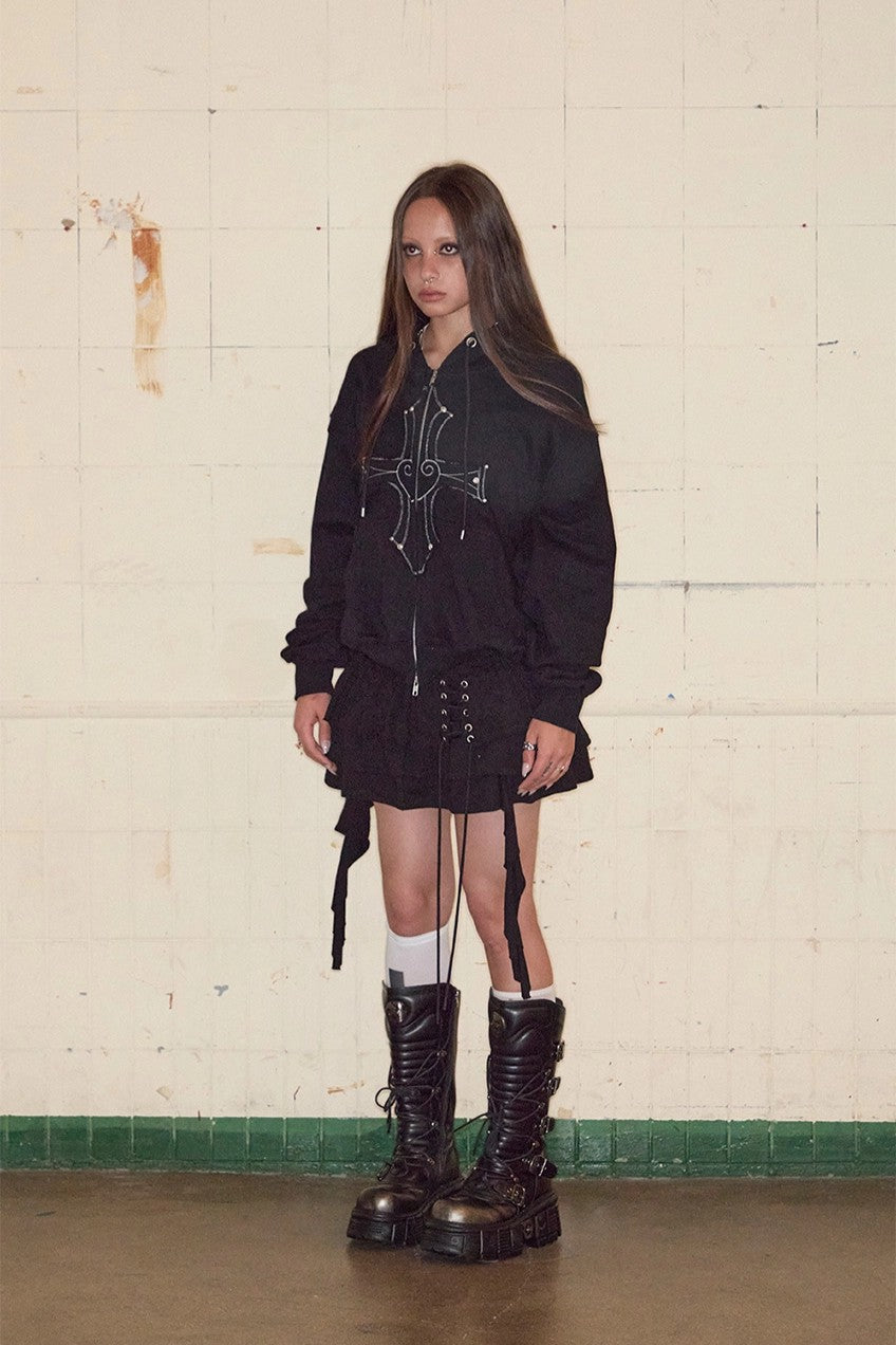 3 Tiered Lace-Up Ruffle Skirt