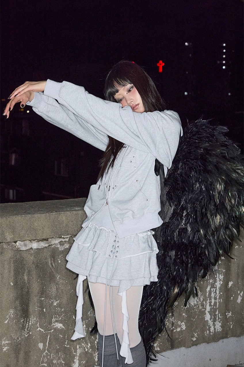 3 Tiered Lace-Up Ruffle Skirt