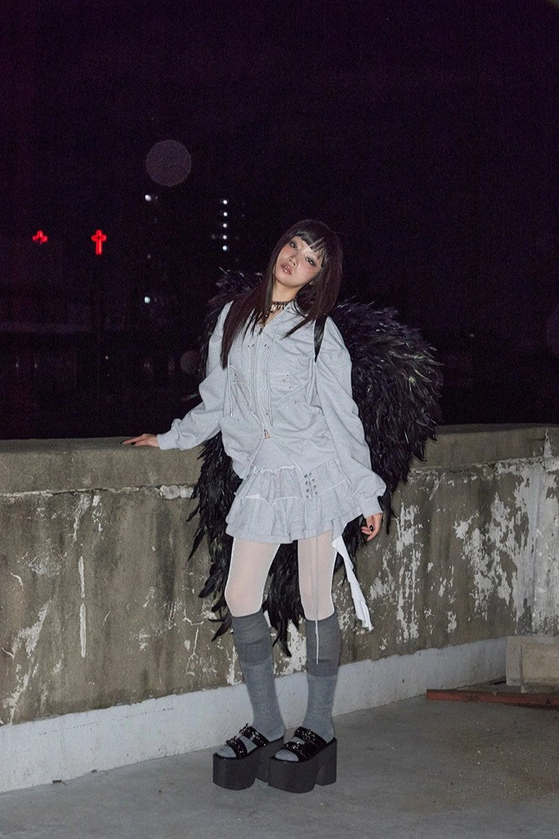 3 Tiered Lace-Up Ruffle Skirt