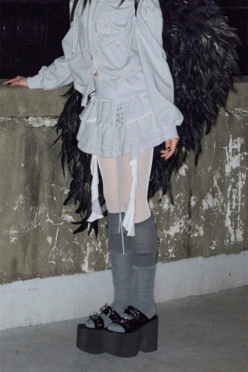 3 Tiered Lace-Up Ruffle Skirt