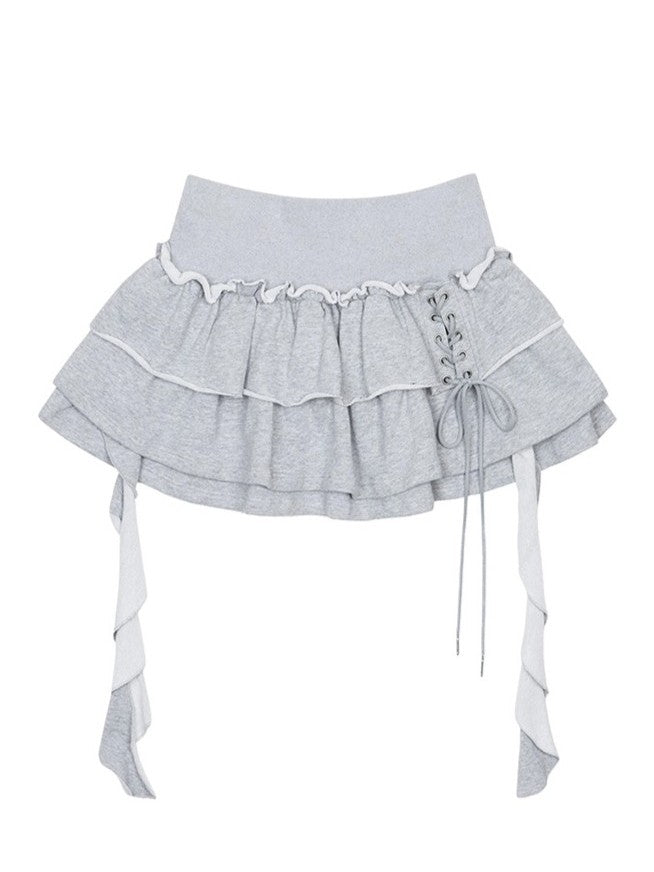 3 Tiered Lace-Up Ruffle Skirt