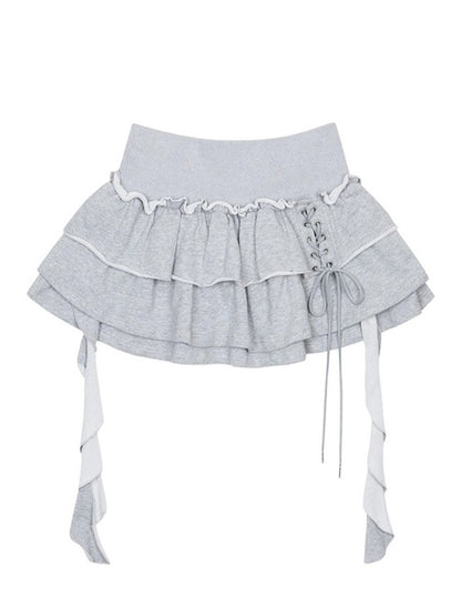3 Tiered Lace-Up Ruffle Skirt