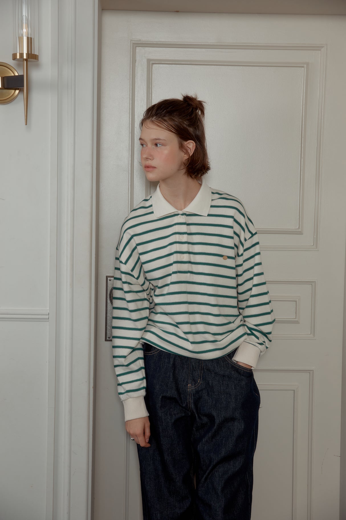 NEW STRIPE STRING RUGBY SWEATSHIRTS - Ivory