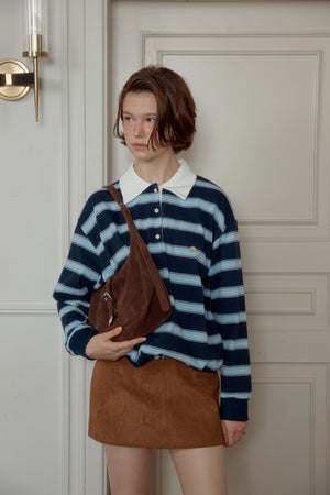 NEW STRIPE STRING RUGBY SWEATSHIRTS - Navy