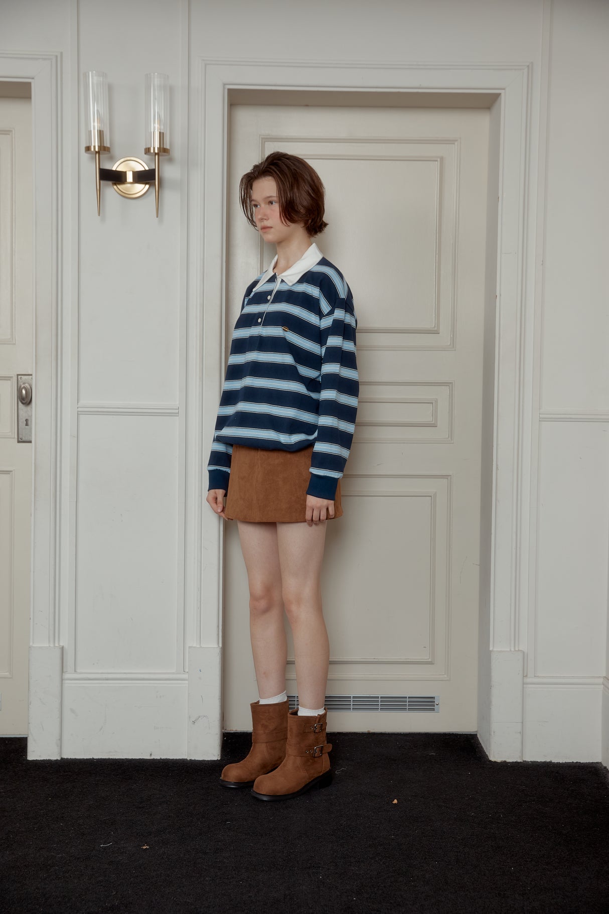 NEW STRIPE STRING RUGBY SWEATSHIRTS - Navy