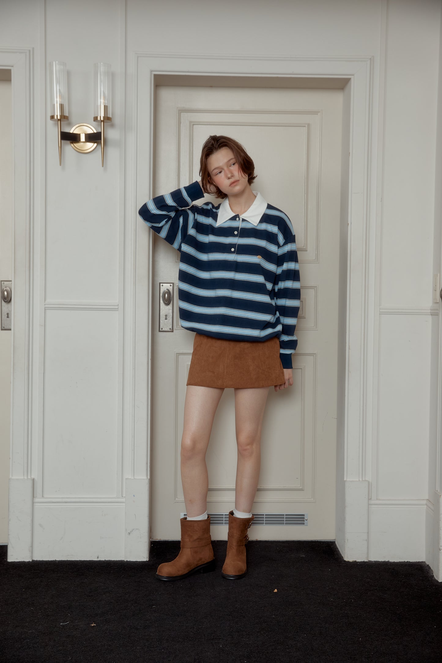 先行予約販売 - NEW STRIPE STRING RUGBY SWEATSHIRTS - Navy