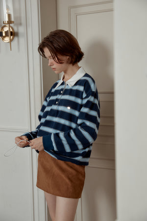 NEW STRIPE STRING RUGBY SWEATSHIRTS - Navy