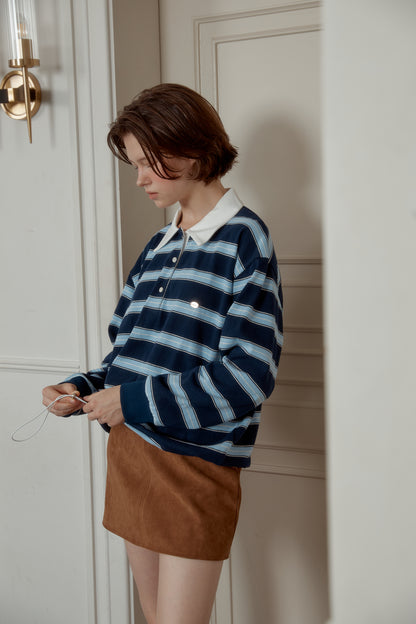 先行予約販売 - NEW STRIPE STRING RUGBY SWEATSHIRTS - Navy