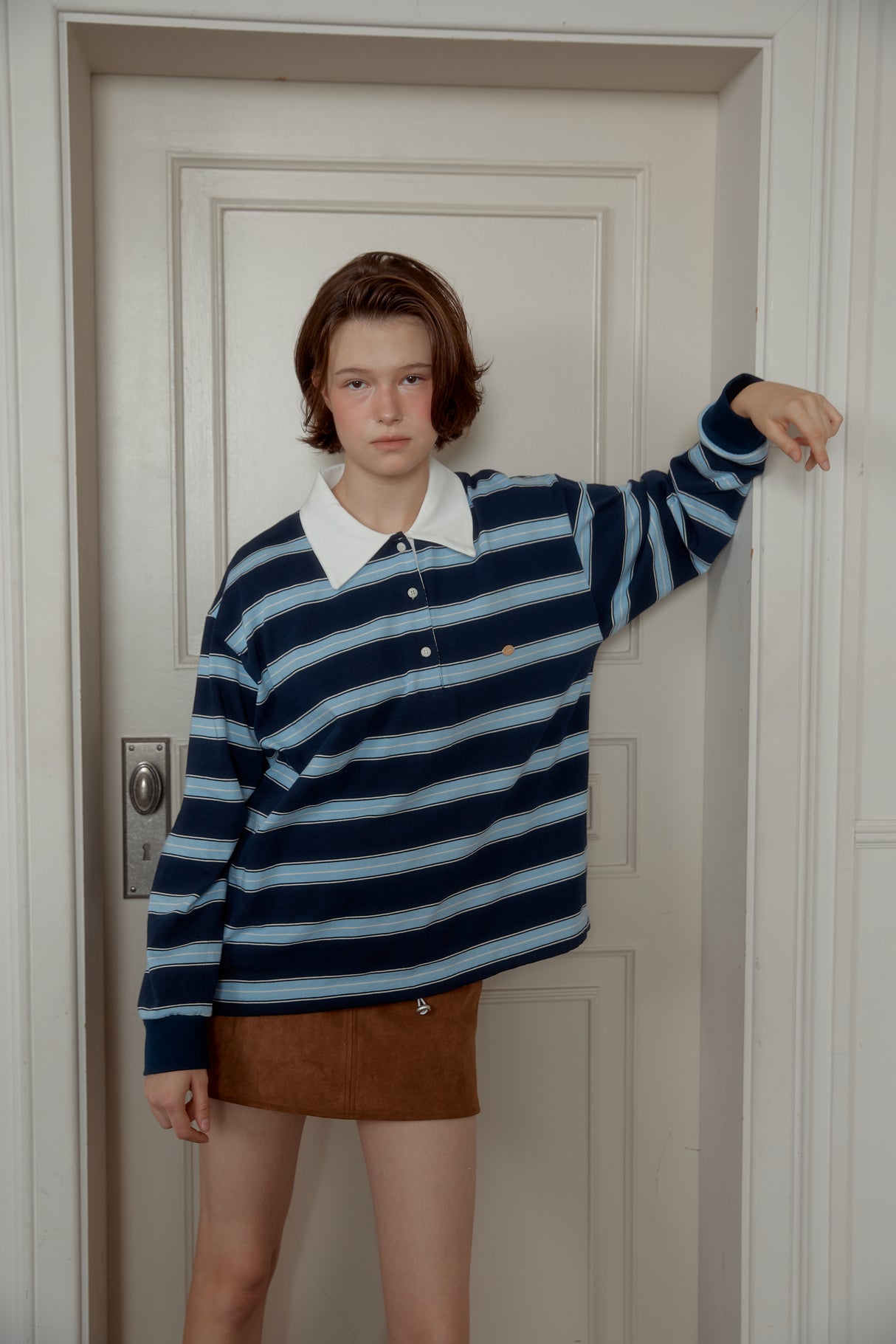 NEW STRIPE STRING RUGBY SWEATSHIRTS - Navy