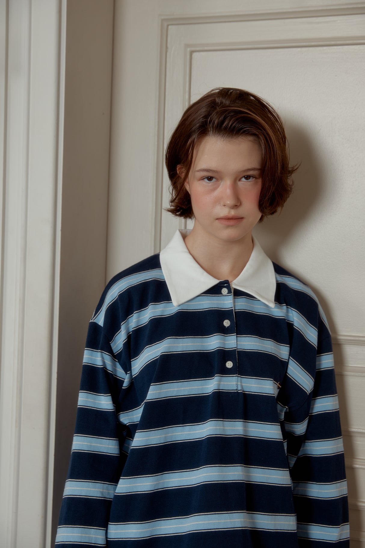 NEW STRIPE STRING RUGBY SWEATSHIRTS - Navy