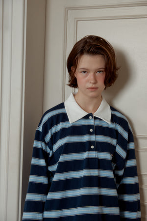 NEW STRIPE STRING RUGBY SWEATSHIRTS - Navy