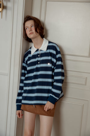 NEW STRIPE STRING RUGBY SWEATSHIRTS - Navy