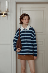 NEW STRIPE STRING RUGBY SWEATSHIRTS - Navy
